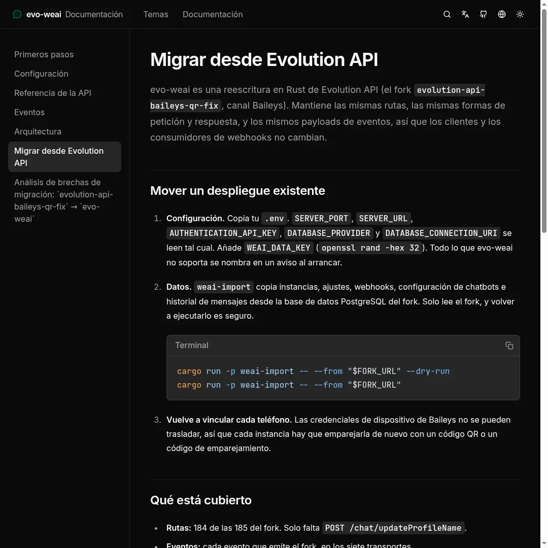 Sustituto directo de Evolution API